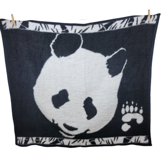 Vintage Biederlack Panda Face Fuzzy Fleece Blanket Plush 52" X 47" Warm Throw - Picture 1 of 6
